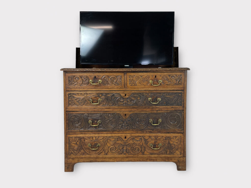 English oak TV lift commode, 19th century