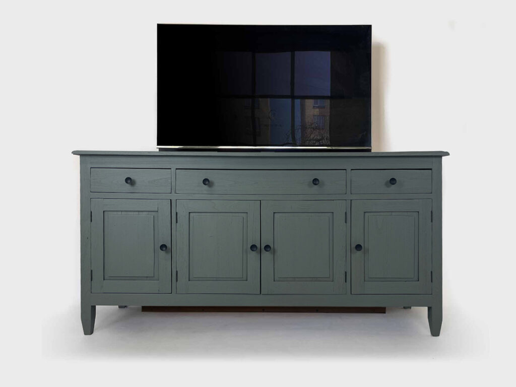 Green-grey matte teak wood tv lift sideboard cabinet 55 inch
