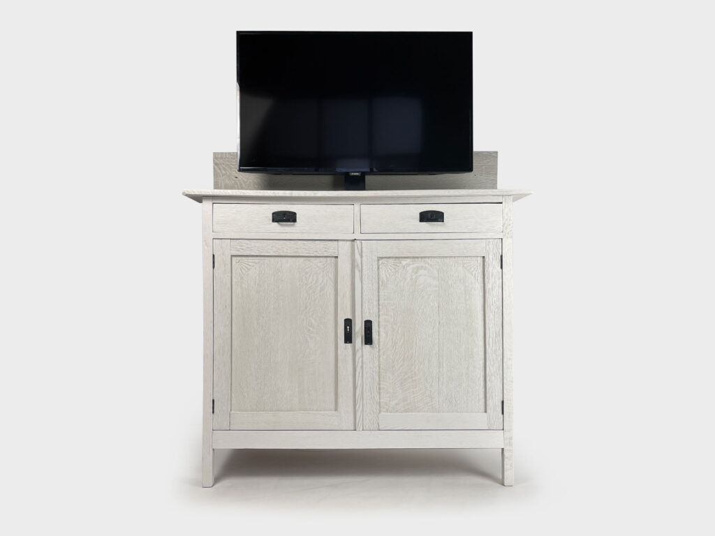 Ivory white TV lift cabinet max 43 inch