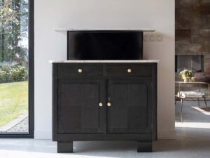 Black TV lift cabinet with marble top 32 inch