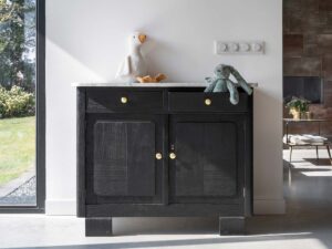 Black TV lift cabinet with marble top 32 inch