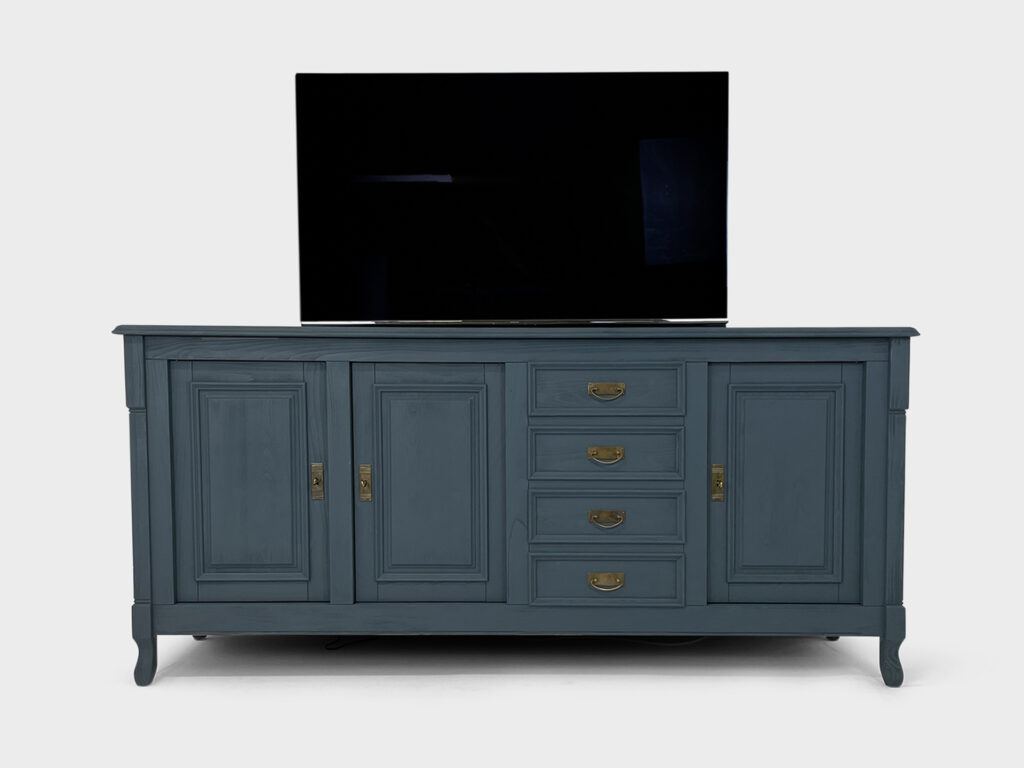 Oak tv lift sideboard grey-blue matte 55 inch