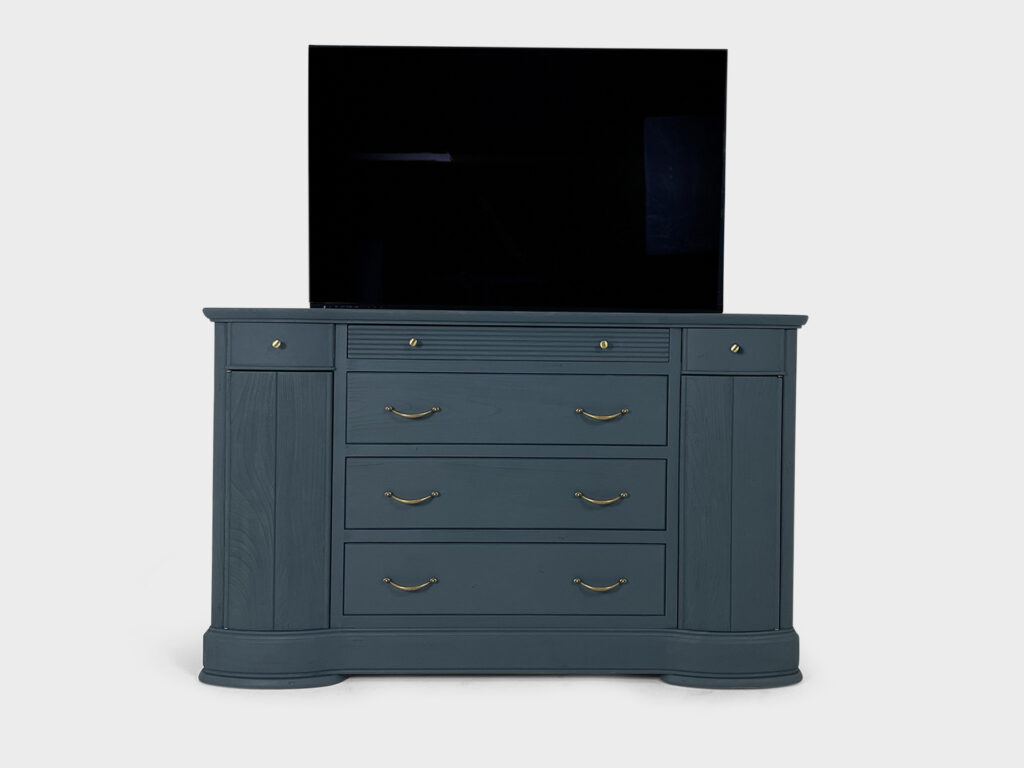 Blue cherry wood 43 inch tv lift cabinet with hinged doors