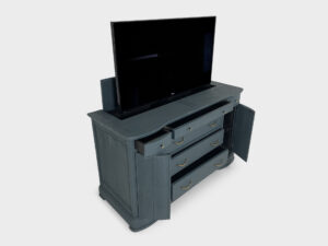 Blue cherry wood 43 inch tv lift cabinet with hinged doors
