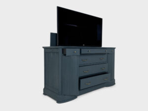 Blue cherry wood 43 inch tv lift cabinet with hinged doors