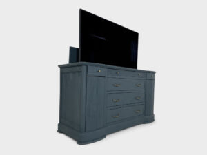Blue cherry wood 43 inch tv lift cabinet with hinged doors