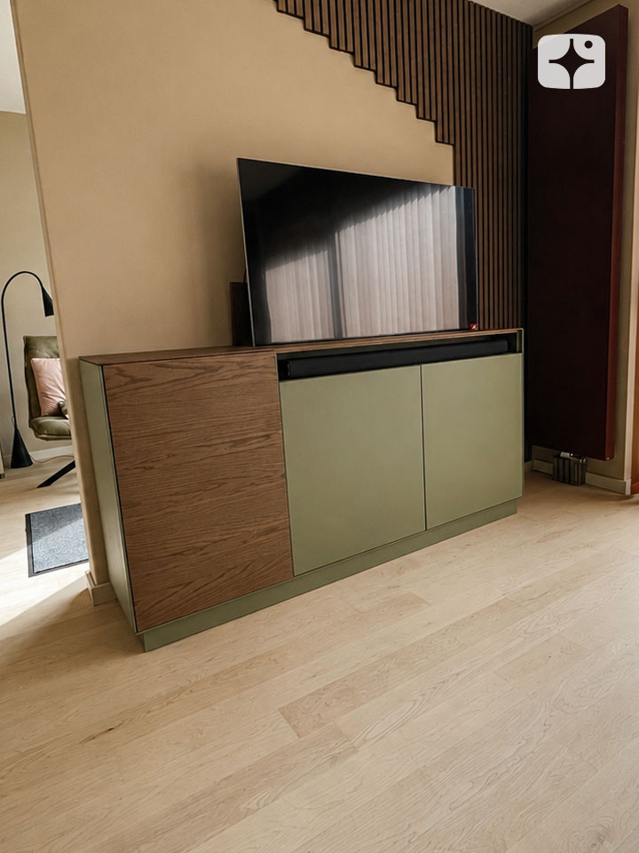 TV lift meubel 'Lucid' geschikt voor 55 inch TV - walnoot details