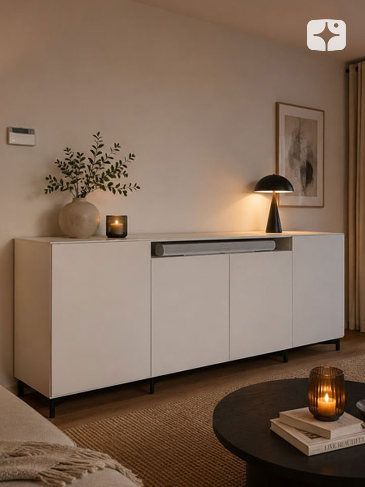 TV lift meubel 'Lucid' geschikt voor 55 inch TV - wit, 4-deurs