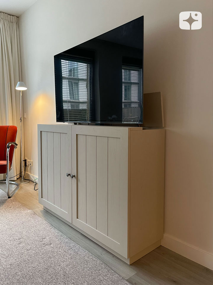TV lift meubel 'Willow' geschikt voor 55 inch TV - zijaanzicht- beige