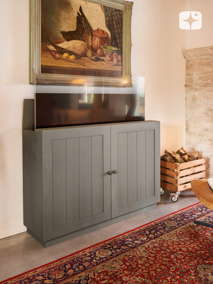 TV lift meubel 'Willow' geschikt voor 55 inch TV - zijaanzicht- groen grijs